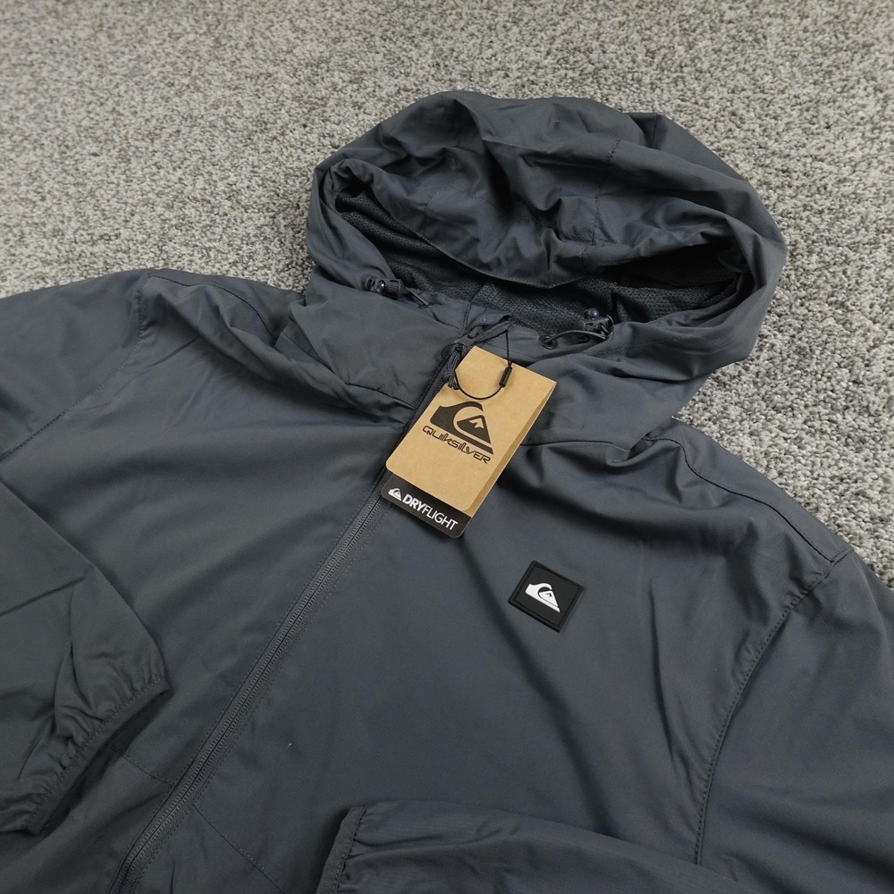 NEW Quiksilver Jacket Mens M Gray DryFlight Skate Surf Full Zip Windbreaker Coat